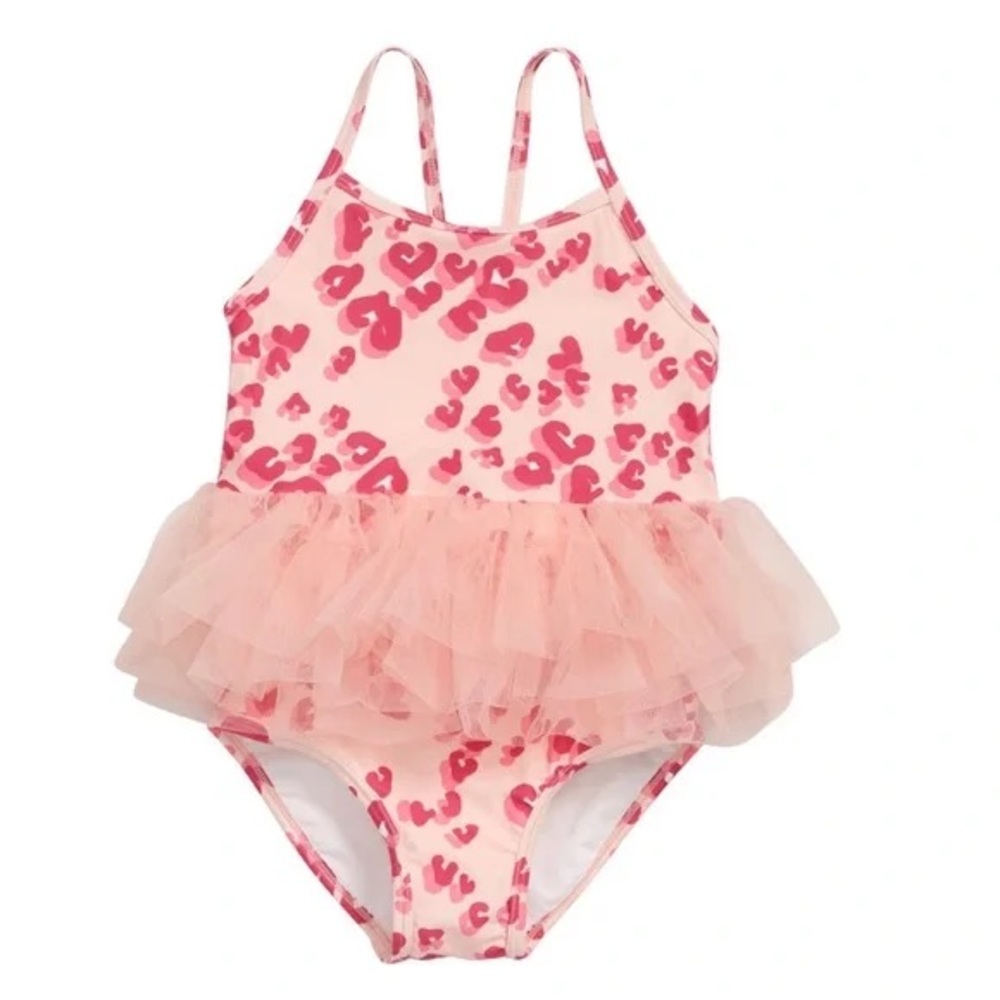 NWT, Tucker + Tate Leopard Heart Swimsuit with Tutu, Sz 2
